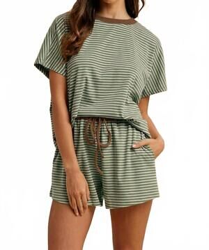 NEW ANNIEWEAR loose fit stripe knit top in olive brown
